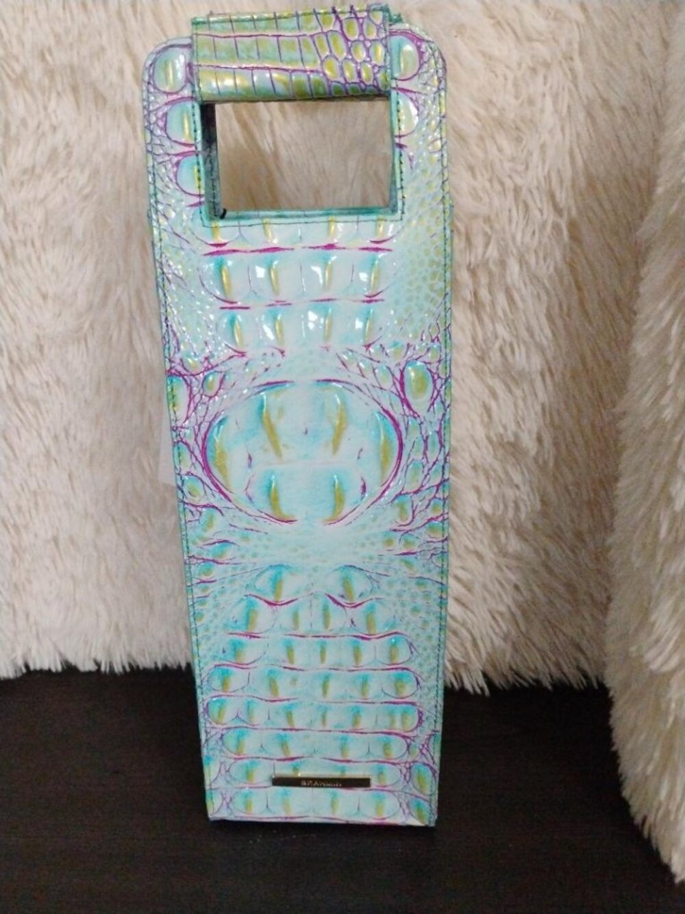 Brahmin Multicolor Purple Green Blue Assorted Embossed Wine Tote Bag NWT